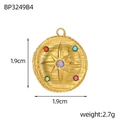 Gold tarot style round pendant with star relief and colorful stones 1.9cm diameter - Purple Multi-Color Stone Starburst Style (BP3249B4)