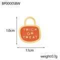 Detail of orange enamel pumpkin charm with Trick or Treat hollow lettering and gold edges - Trick Or Treat Round Plate Style (BP00005BW)