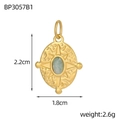Golden starburst compass pendant with turquoise inlay measuring 2.2cm in height - Oval Light Green Starry Compass(BP3057B1)