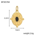 Macro view of gold vintage oval pendant with black stone and precise size measurements - Oval Black Agate Starry(BP3057B4)