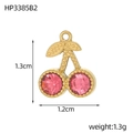Makroansicht des Goldkirsch-Anhängers mit rosa Kristall und Maßen in Zentimetern - Rosa Kirsche (HP3385B2)