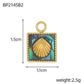 Detail of a 1.5cm golden stainless steel shell pendant showing dimensions and measurements - Gold Square Abalone Shell Style (BP2145B2)