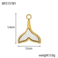 Detail showing gold fishtail pendant with white shell inlay, size 1.4cm by 1.1cm - Gold Fish Tail White Mother of Pearl Style (BP2157B1)