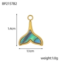 Irregular stainless steel whale tail pendant with blue shell inlay dimensions and weight - Gold Fish Tail Abalone Shell Style (BP2157B2)