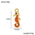Detail of seahorse pendant in gold finish with orange stones, size 1.8cm by 0.6cm - Gold Sea Horse - Orange Zirconia (HP3375B2)