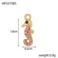 Detailed view of seahorse pendant with pink zircons and gold finish 1.8cm x 0.6cm - Gold Sea Horse - Pink Zirconia (HP3375B5)