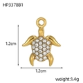 Detail view of a gold turtle pendant with white rhinestones and size measurements - Gold Turtle - White Zirconia (HP3378B1)