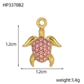 Macro shot of 1.2cm gold turtle pendant with pink crystals showing dimensions and weight - Gold Turtle - Pink Zirconia (HP3378B2)