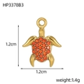 Detailed macro of gold sea turtle pendant with orange rhinestones and 1.2cm size measurement - Gold Turtle - Orange Red Zirconia (HP3378B3)