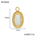 Dettaglio pendente ovale in acciaio con conchiglia bianca e misure 2,0 cm per 1,1 cm - Stile Ovale Vintage Dorato Madreperla Bianca (BP3066B)