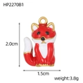 Detail view of red and white fox enamel pendant with gold metal trim and dimensions - Red Fox Style (HP2270B1)