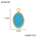 Dettaglio del ciondolo ovale in oro con turchese, altezza 2,3 cm e peso 4,3 g - Stile Ovale Dorato Texture Turchese (BP3067B1)