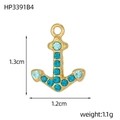Detailed view of a gold anchor pendant with micro-set blue rhinestones, 1.3cm x 1.2cm size - Gold Anchor - Dark And Light Blue Zirconia (HP3391B4)