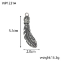 Detailed view of skull and feather pendant with 5.5cm height and 16.3g weight specs - Skull Feather Combination Pendant (WP1231A)