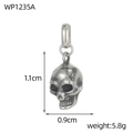 Macro view of vintage silver skull pendant showing detailed 1.1cm height measurements - Exquisite Skull Pendant With Clasp (WP1235A)