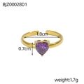Dettaglio dell'anello a cuore dorato con zircone viola inclusi peso e dimensioni - Cuore Viola Rossastro Scuro (BJZ00028D1)