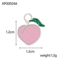 Detailed view of pink enamel peach charm with green leaf and 1.2cm size dimensions - Pink Peach Shape (XP00024A)