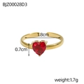 Dettaglio dell'anello a cuore con zircone rosso con dimensioni e peso indicati - Cuore Rosso Rosa (BJZ00028D3)