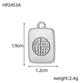 Detail view of square silver pendant featuring traditional Chinese Fu character engraving - Silver Fu Character Circle Center Square Tag (HP2453A)