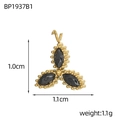 Dettaglio del ciondolo a fiore dorato da 1,0 cm x 1,1 cm con pietre nere e bordi con perline - Foglia Marquise Strass Nero (BP1937B1)