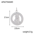 Makroaufnahme des ovalen Maria-Anhängers aus Edelstahl mit 2,1 cm Größe und Seilstruktur - Runde Gedrehte Textur Madonna Kind (AP42794AW0) / Silber