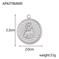 Makroaufnahme ovaler religiöser Anhänger aus Edelstahl mit Maßen und Mutter-Kind-Relief - Runde Gittertextur Madonna Kind (AP42798AW0) / Silber