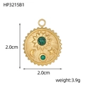 Detail of 2.0cm gold capsule pendant with celestial engraving and green malachite stone - Celestial Round Disc Green Gem (HP3215B1)