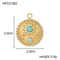 Detailed view of a golden stainless steel sun and moon pendant with turquoise stone - Celestial Round Disc Turquoise Color (HP3215B2)