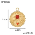 Detailed view of a gold sun and moon pendant with a red stone and 2cm size mark - Celestial Round Disc Red Gem (HP3215B3)
