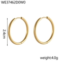 Close-up of polished 18K gold-plated stainless steel hoop earrings with 2.4cm diameter - Minimalist Gold Thin Tube Earring Style (WE37462D0W0)