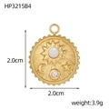 Detailed macro view of 2cm gold celestial pendant with sun, moon, and inlaid zircon - Celestial Round Disc White Gem (HP3215B4)
