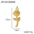 Detailed view of a gold rose pendant showing dimensions 2.5cm height and 1.6g weight - Rose Flower Shape (XP12413D0W0)