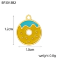 Detail view of a 1.2cm donut pendant with blue glaze and yellow base for DIY jewelry - Blue Yellow Donut Shape (BP3043B2)