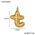 Detailed size specifications for a polished gold bubble initial 't' pendant - Letter-T