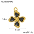 Dettaglio del ciondolo a quadrifoglio da 1,4 cm con base dorata e smalto a cuore nero - Stile Quadrifoglio in Smalto Nero Cuore Dorato (AP39888D2W0)