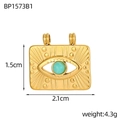 Details des goldenen Evil Eye Anhängers mit Türkis-Inlay und Maßen 1.5cm x 2.1cm - Rechteck Böses Auge Blauer Stein (BP1573B2)