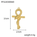 Detailed view of gold Ankh cross pendant with serpent motif, 3.1cm height and 2.1cm width - Gold Ankh Snake (FP32203D0W0)