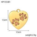 Vista dettagliata del ciondolo a cuore dorato con impronte di gatto in zircone rosa - Stile Cuore Impronta di Zampa Rosa Dorato (HP1353B1)