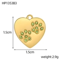 Ciondolo a cuore dorato con impronte in cristallo verde e misure 1,5x1,5 cm - Stile Cuore Impronta di Zampa Verde Dorato (HP1353B3)