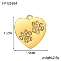 Ciondolo a cuore dorato con impronta di zampa e zirconi bianchi brillanti 1,5cm - Stile Cuore Impronta di Zampa Strass Bianco Dorato (HP1353B4)