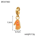 Gold Hamsa Hand charm with orange enamel and red heart for DIY jewelry making - Orange Heart Hamsa Style (BP2474B3)