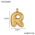 Golden matte bubble letter R pendant, round stainless steel DIY jewelry accessory, 1.5x1.3cm - Letter-R