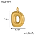 Polished gold bubble initial D pendant in stainless steel, 1.5cm height for DIY necklace - Letter-D