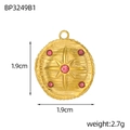 Vintage irregular tarot card pendant with pink zircon and star pattern in gold finish - Pink Stone Starburst Style (BP3249B1)