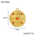 Detail showing a 1.9cm gold tarot starburst pendant with stones and 2.7g weight info - Orange Red Stone Starburst Style (BP3249B2)