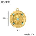 Detailed view of vintage starburst pendant with blue zircon stones and size measurements - Sky Blue Stone Starburst Style (BP3249B3)