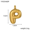 Polished gold bubble letter P pendant in stainless steel with 1.5cm height measurements - Letter-P
