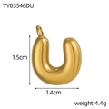 Polished gold bubble letter U pendant in stainless steel with measurement markings - Letter-U