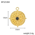 Detailed close-up of a vintage sunburst tarot pendant with zircon and 1.9cm dimensions - Black Stone Radial Style (BP3253B4)