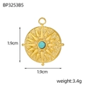Detailed close-up of a gold celestial starburst pendant with a turquoise center stone - Sky Blue Turquoise Radial Style (BP3253B5)
